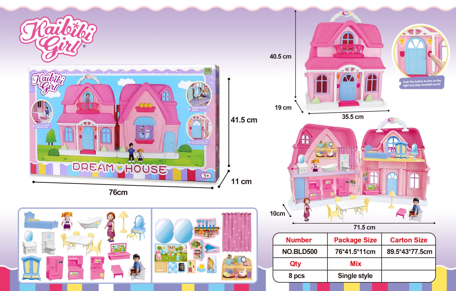 Kaibibi Girl Portable House Playset with Light & Sound Function BLD500