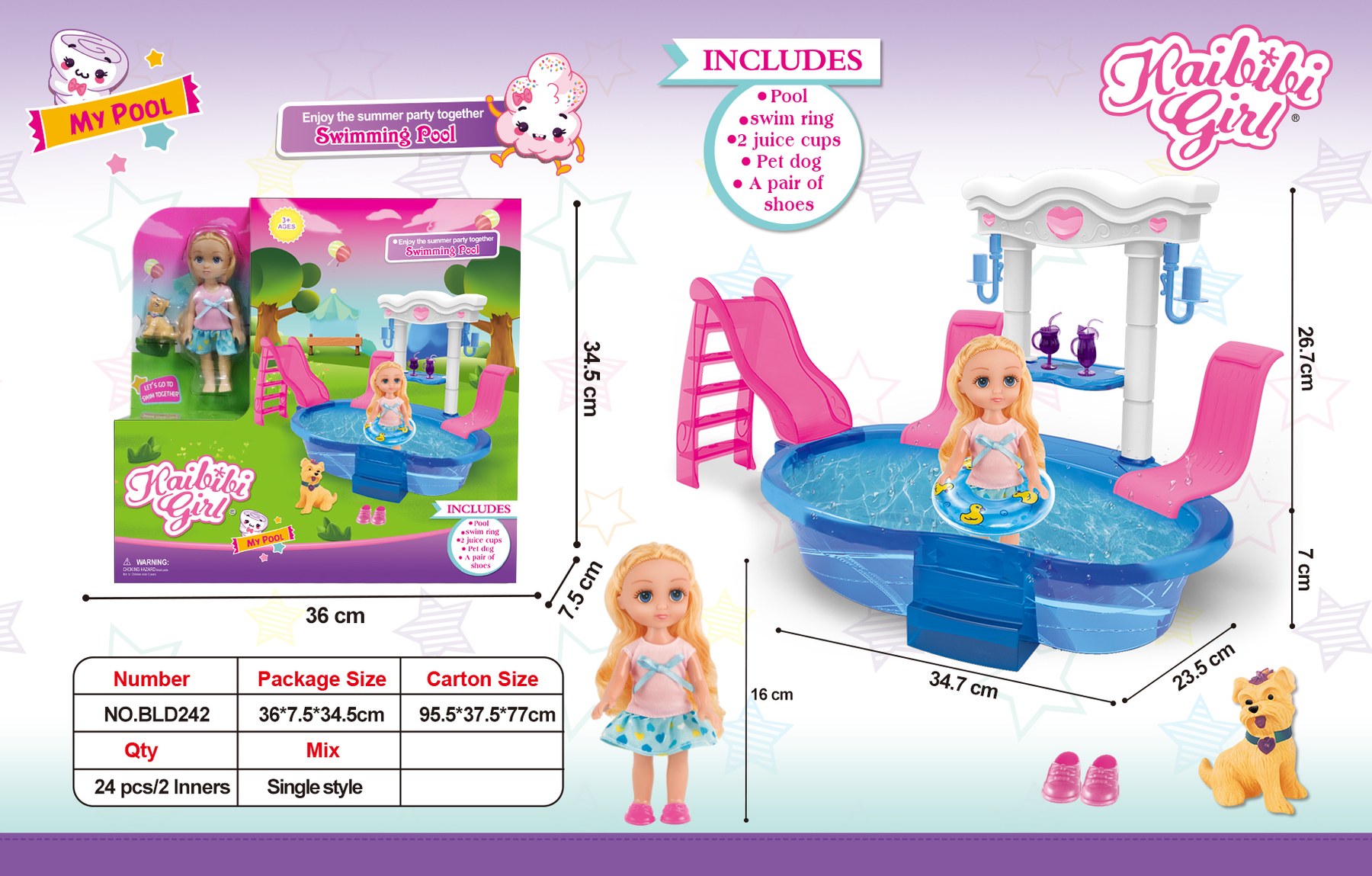 6 Inch Solid Body Kaibibi Girl Doll – Pool & Puppy Theme BLD242
