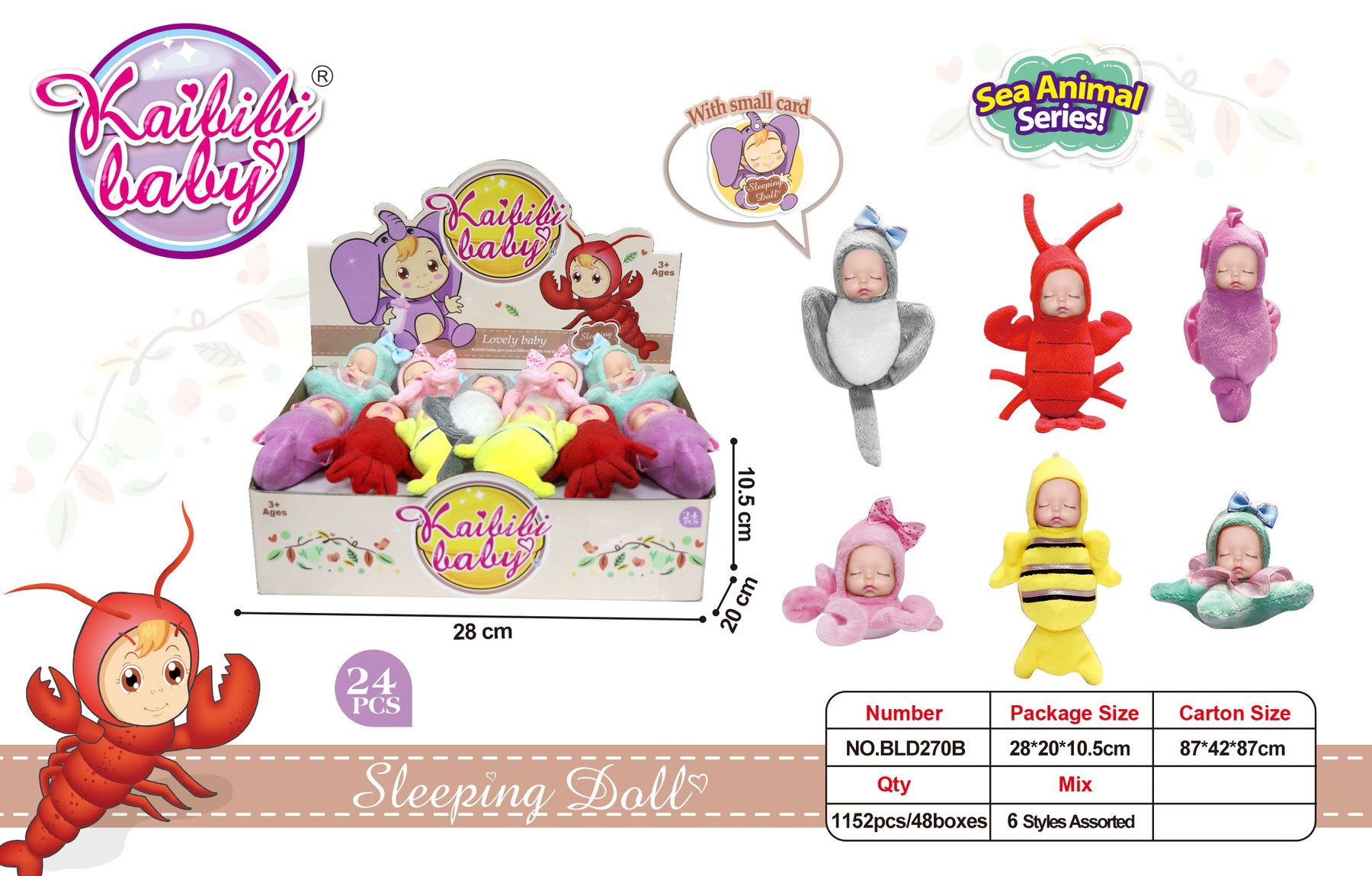 Kaibibi Sleeping Baby Keychain - Underwater Animal Series （6 Styles Mixed） BLD270B
