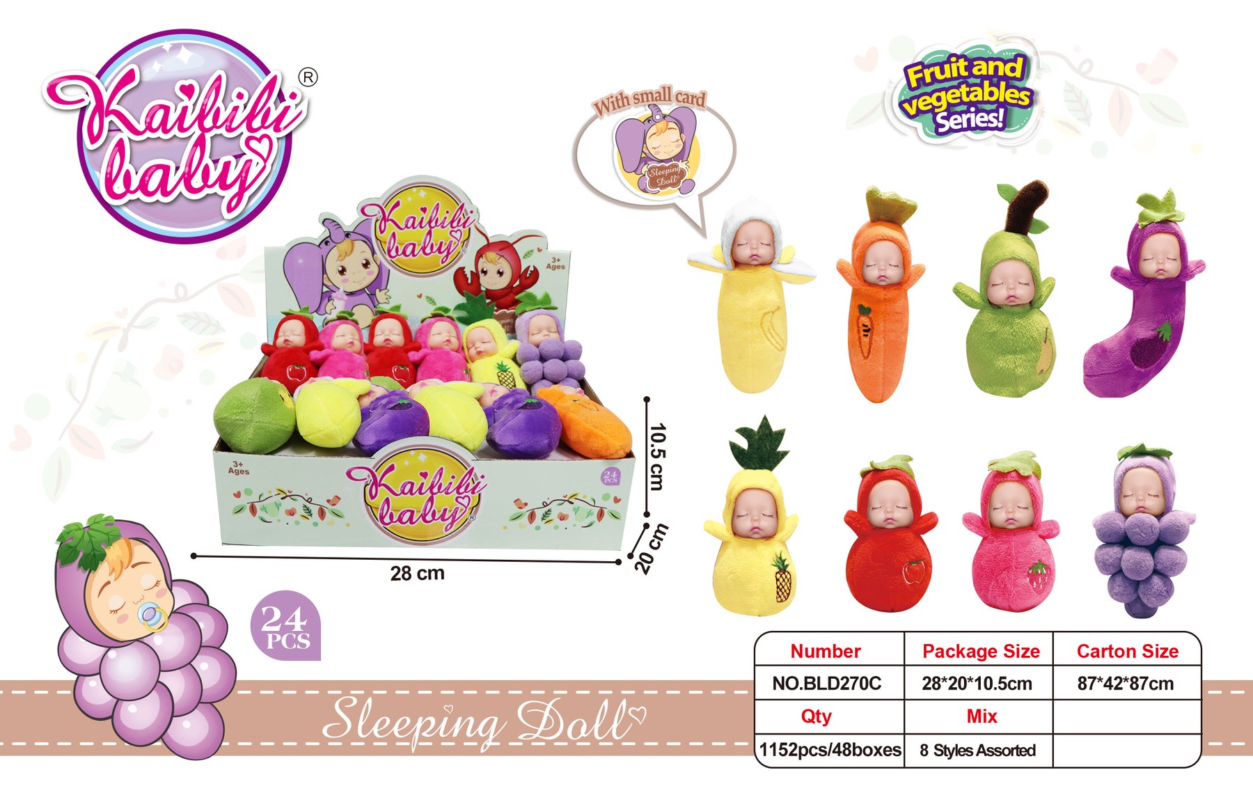 Kaibibi Sleeping Baby Keychain - Fruit Series （8 Styles Mixed） BLD270C
