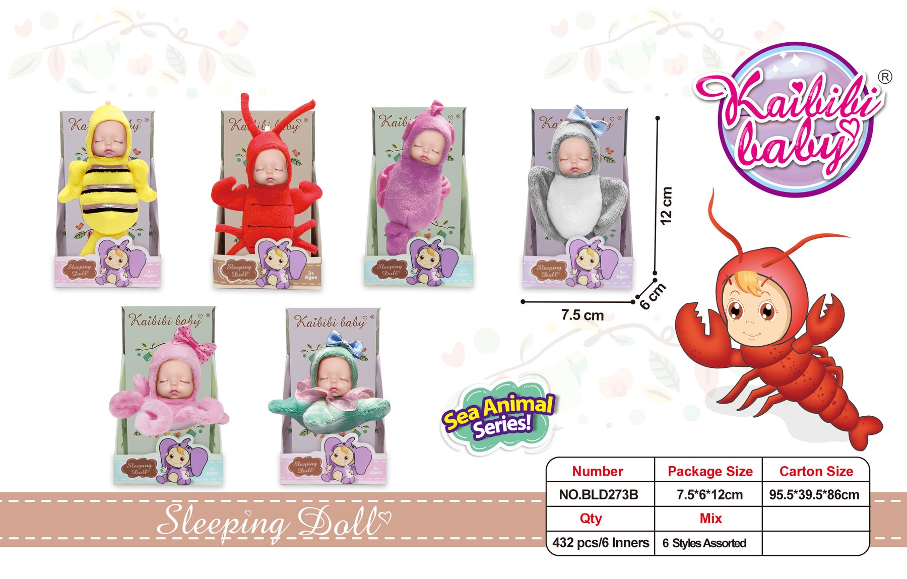 Kaibibi Sleeping Baby Keychain - Underwater Animal Series （6 Styles Mixed） BLD273B