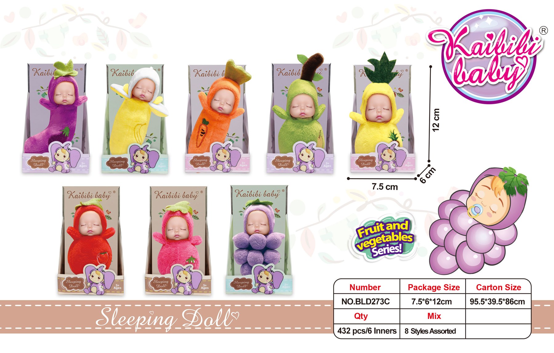 Kaibibi Sleeping Baby Keychain - Fruit Series （8 Styles Mixed） BLD273C