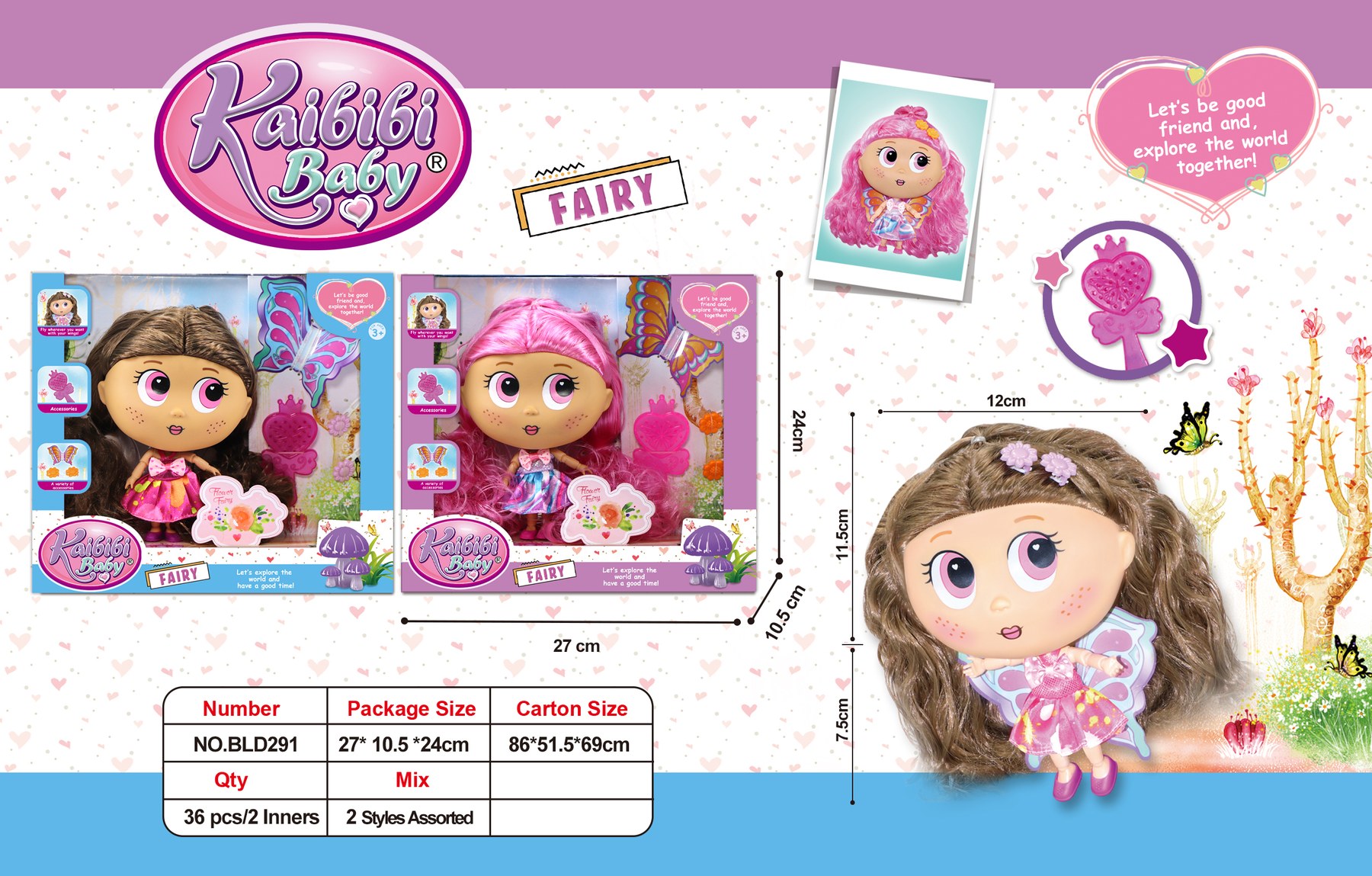 7.5 Inch Solid Body 12-Jointed Kaibibi Baby - Flower Fairy Theme BLD291