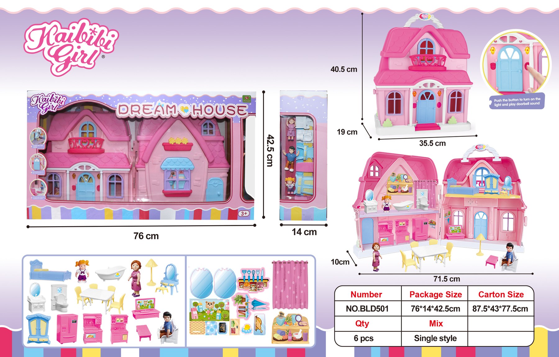 Kaibibi Girl Portable House Playset with Light & Sound Function BLD501