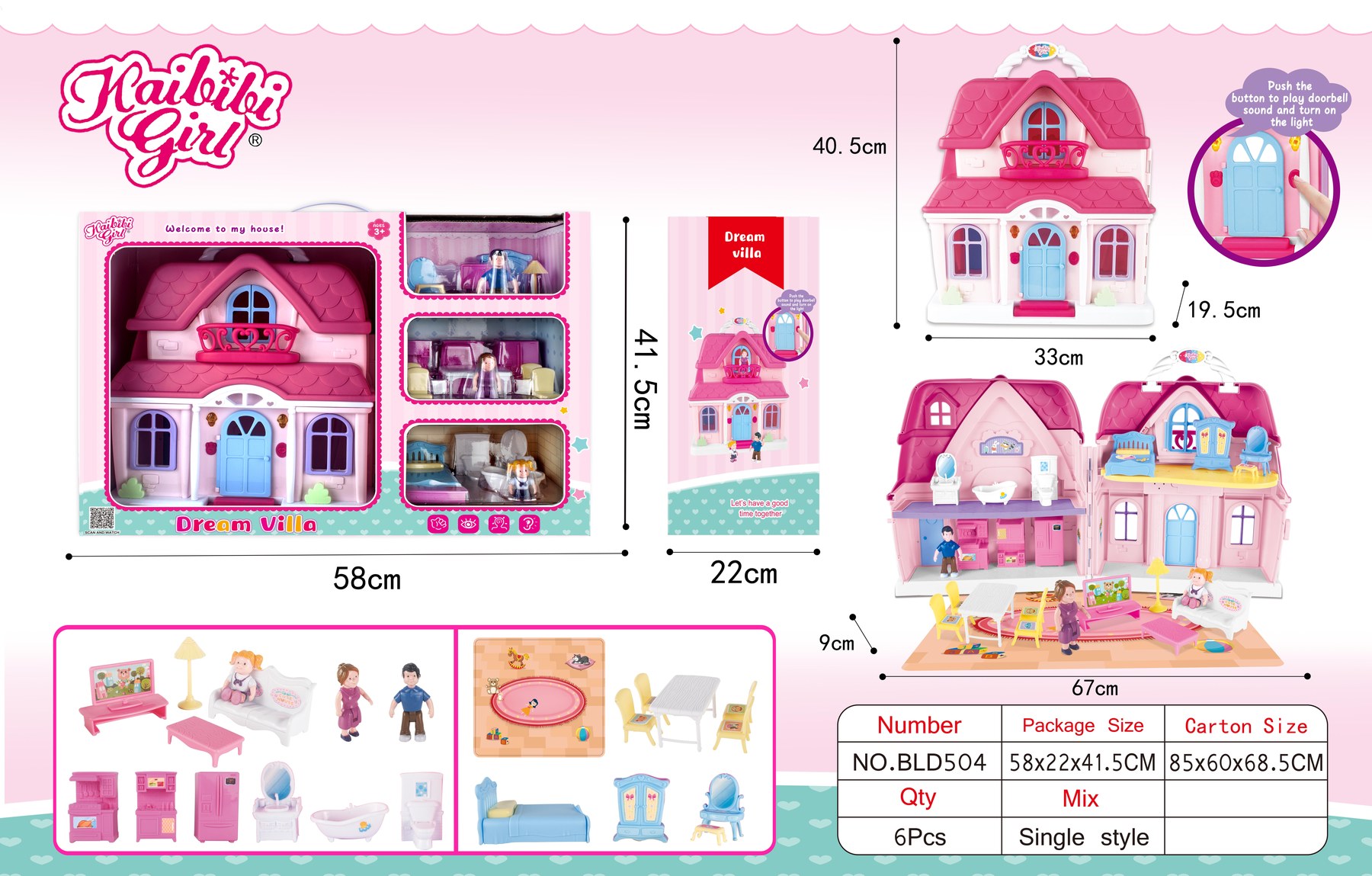 Kaibibi Girl Big Portable House with Light & Music Function BLD504