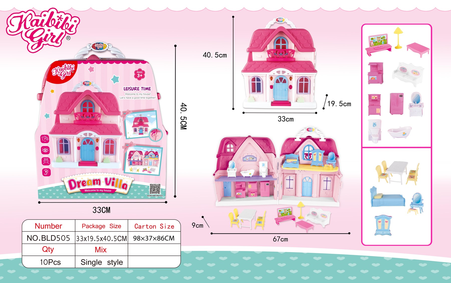 Kaibibi Girl Big Portable House Playset (Without Lights & Music) BLD505