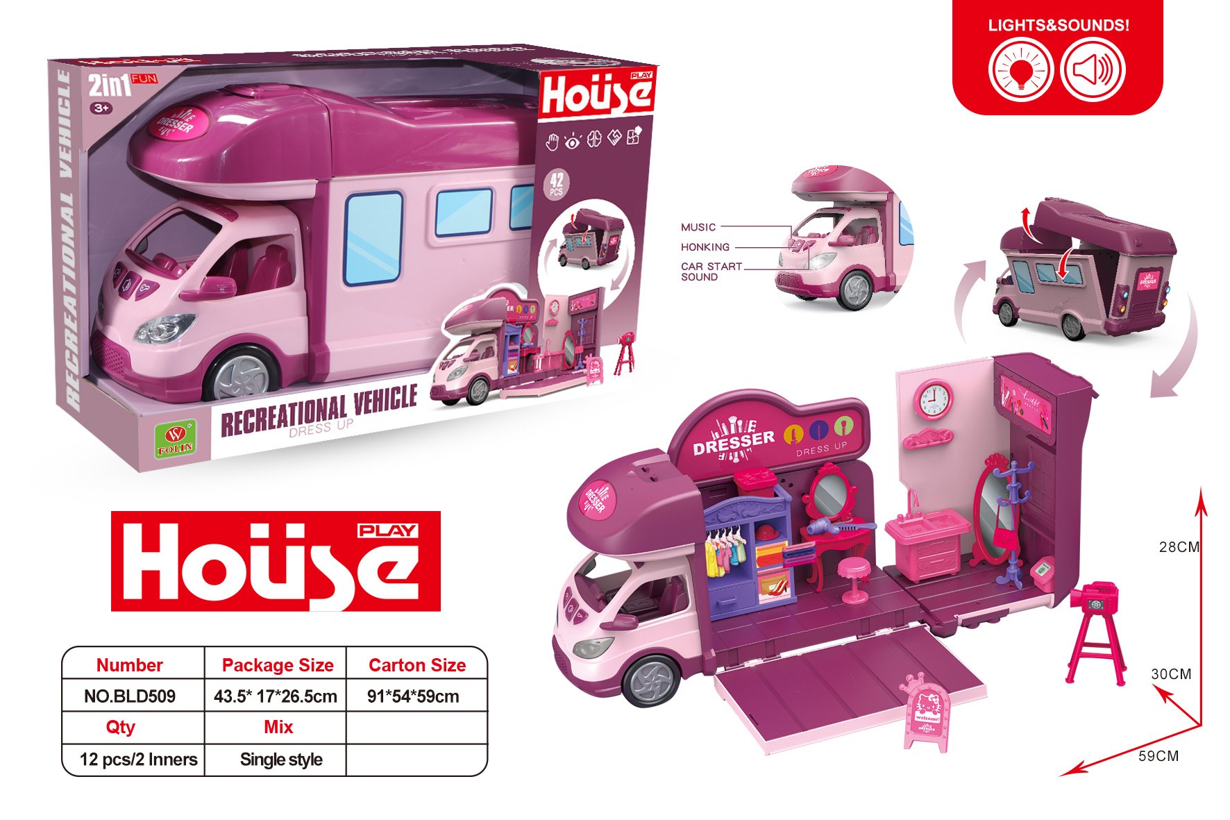 Functional Scene RV with Lights & Music - Makeup Theme BLD509