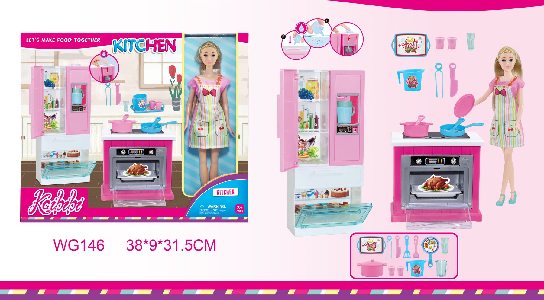 11-inch Kaibibi Doll Kitchen Set with Half Window Box WG146