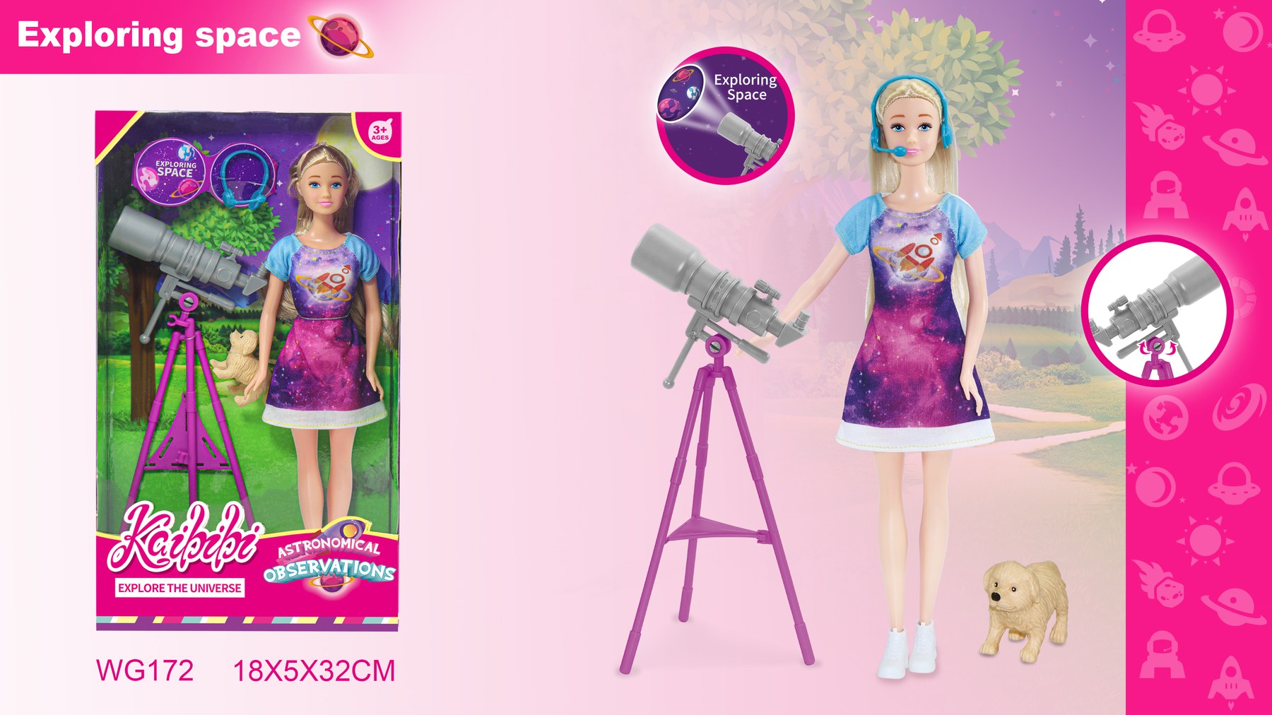 11.5-inch Kaibibi Doll Astronomical Telescope Playset with Window Box WG172