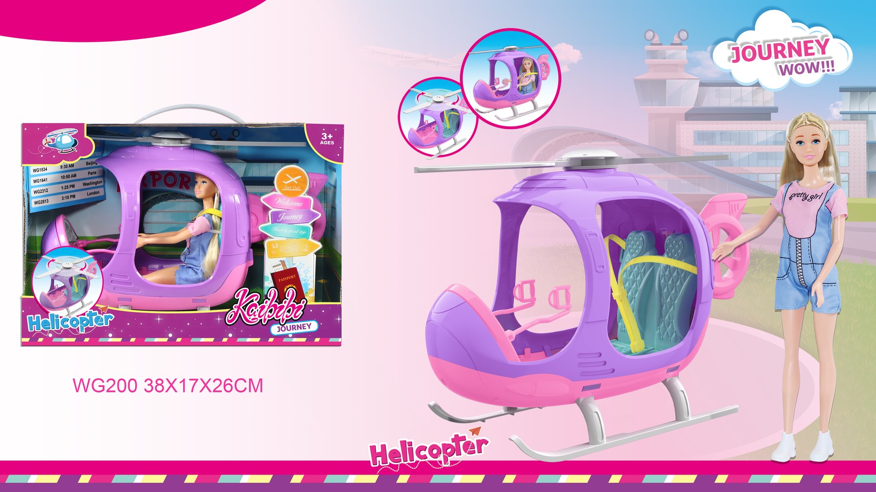 11.5-inch Kaibibi Doll Helicopter Travel Theme WG200