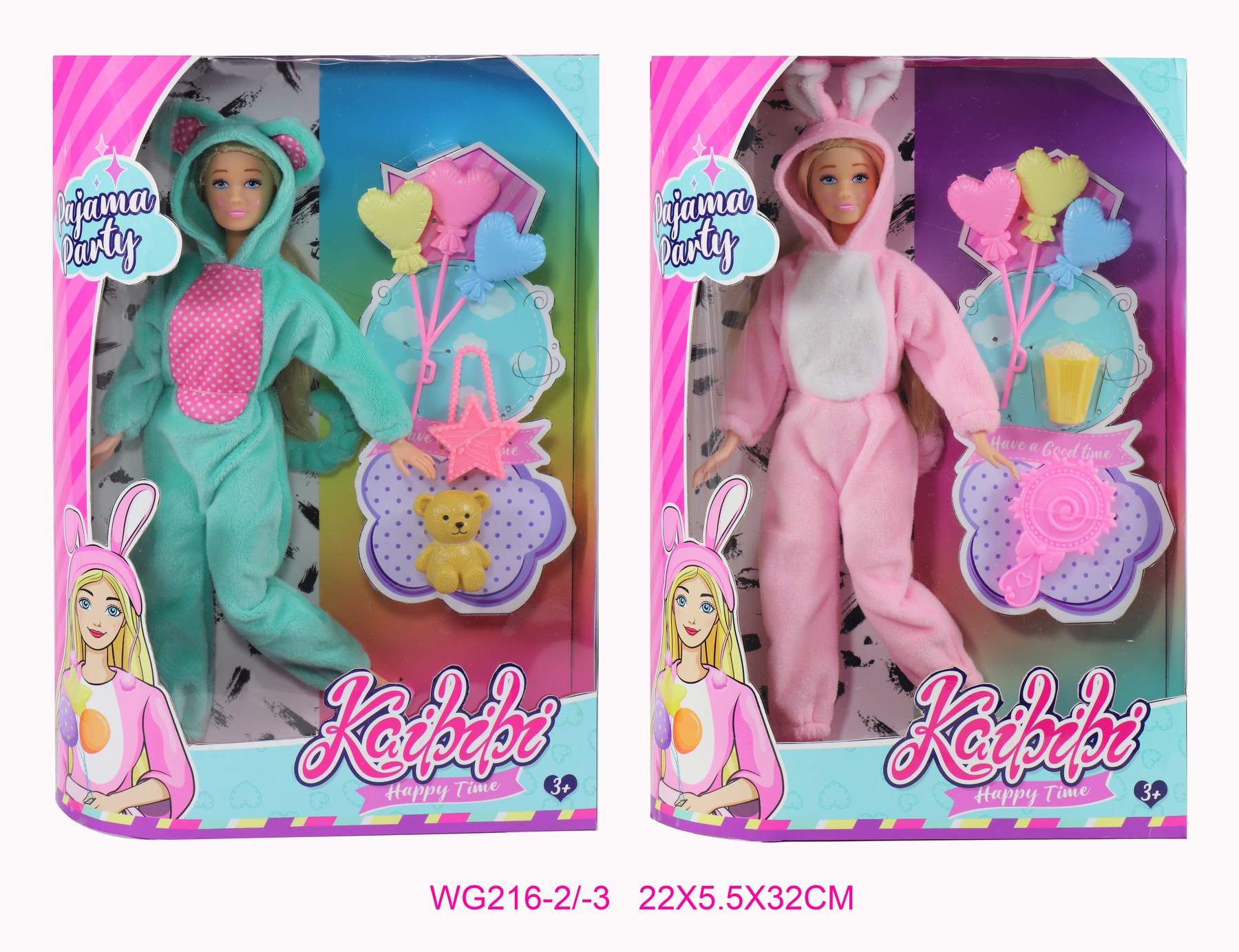11.5 inch Kaibibi Doll Plush Animal Pajamas Theme WG216-2 -3