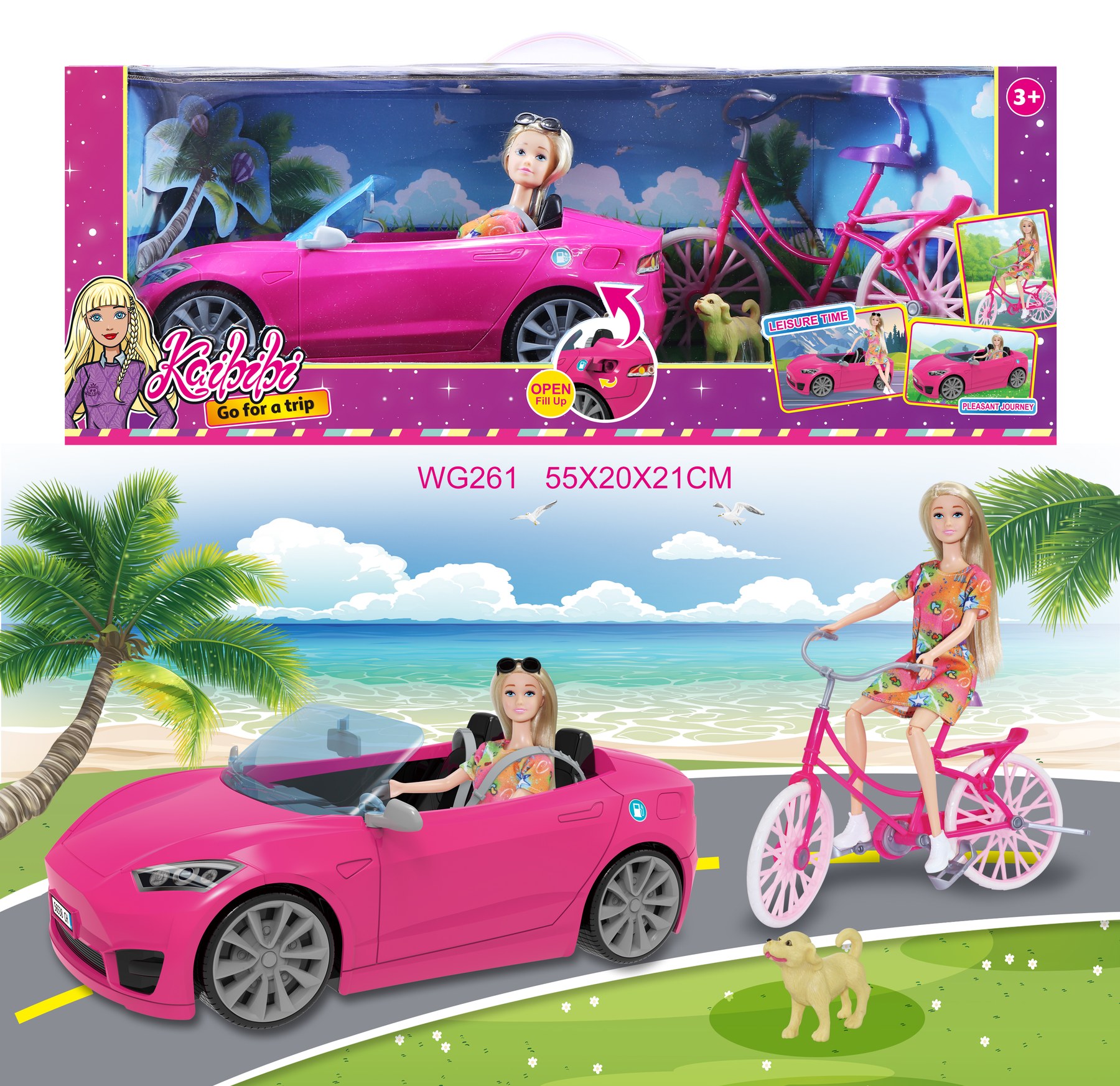 11.5-inch Kaibibi Doll Car & Bicycle Travel Set WG261