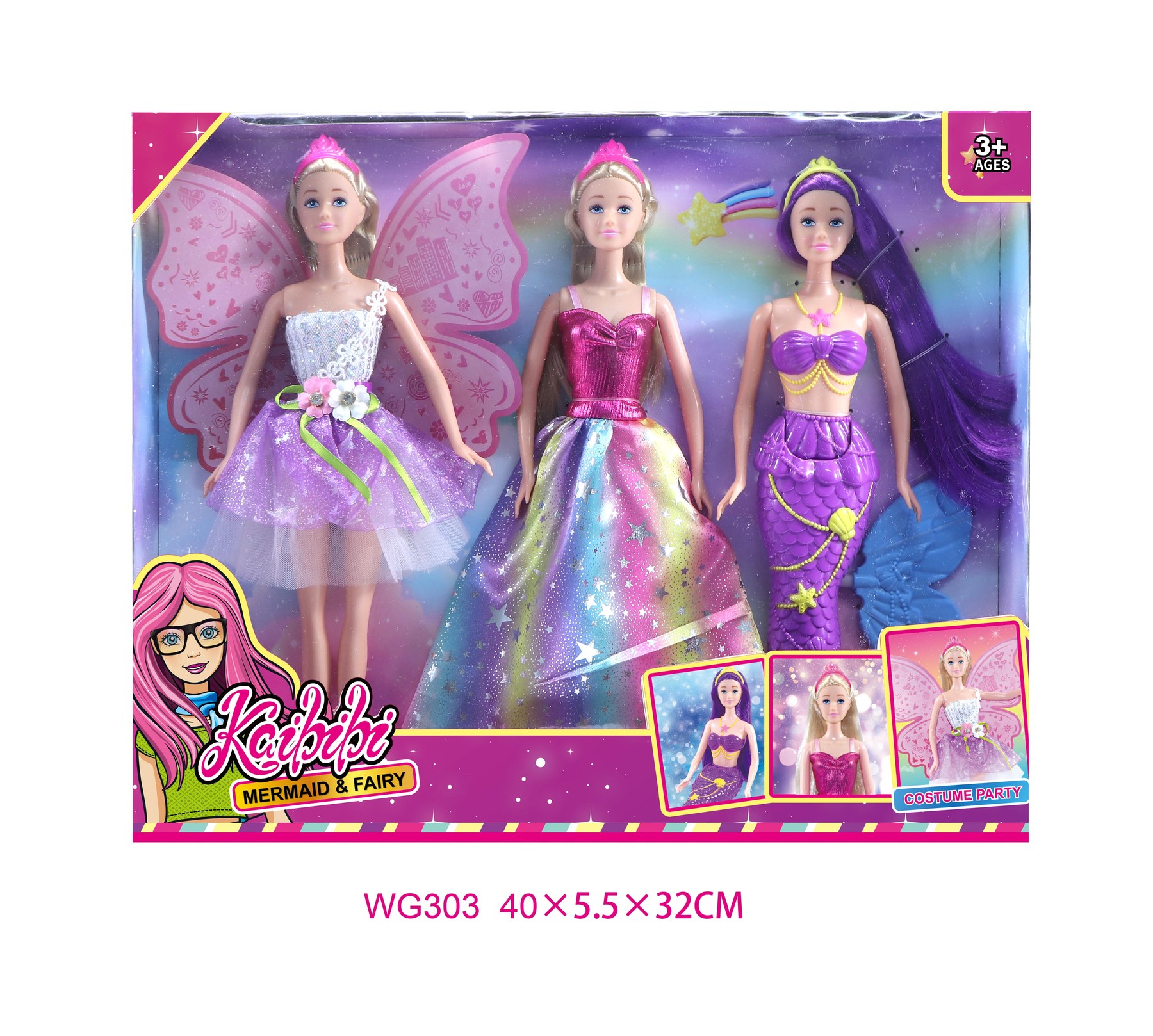 11.5 Inch Kaibibi Doll Mermaid & Flower Fairy Princess 3-in-1 Set WG303