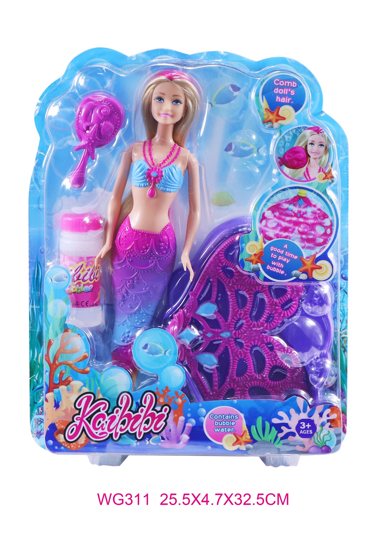 11.5 Inch Solid Body Kaibibi Bubble Blowing Mermaid Doll WG311