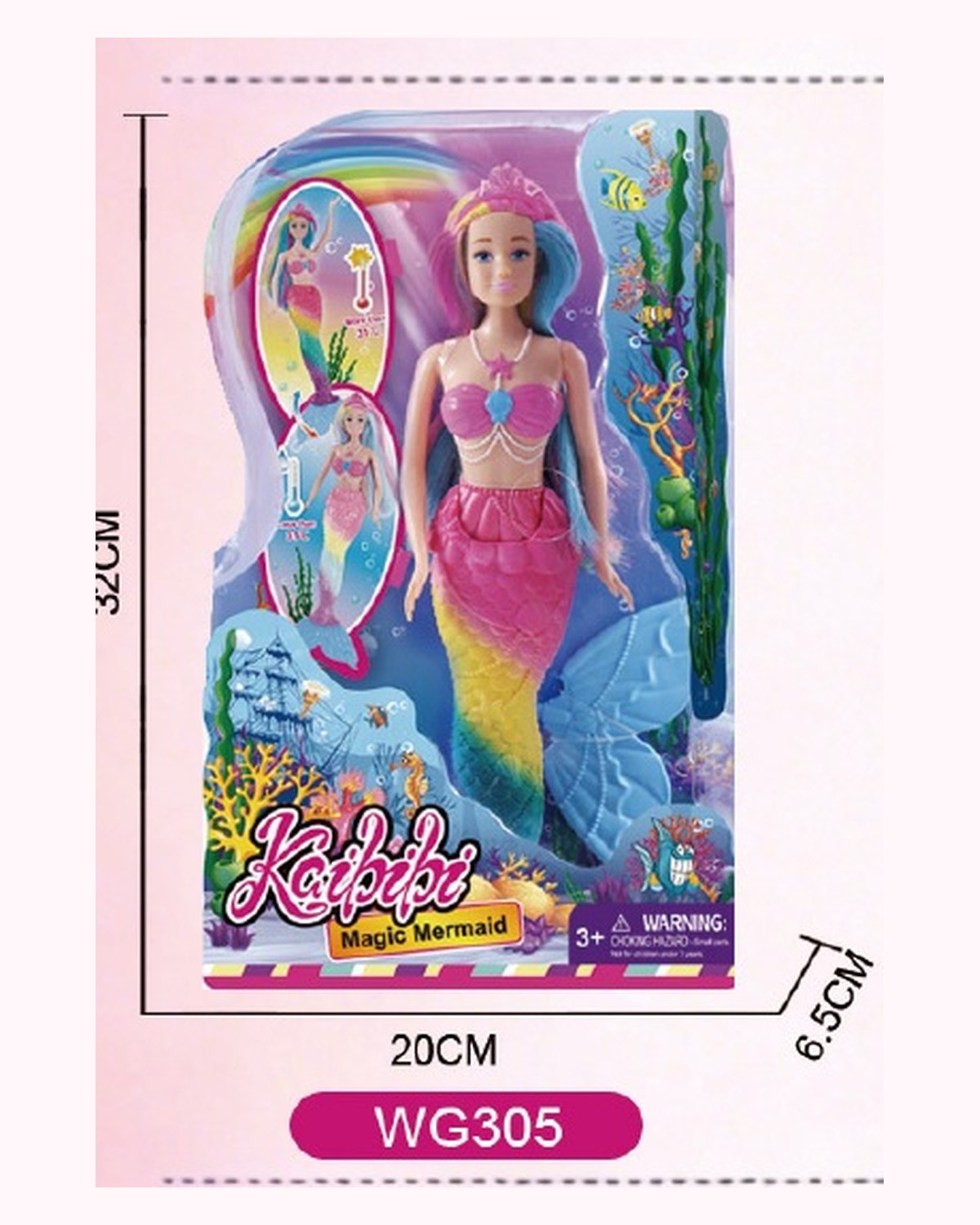 11.5 Inch Kaibibi Doll Color Change Mermaid (Body & Hair Color Changing with Temperature) WG305